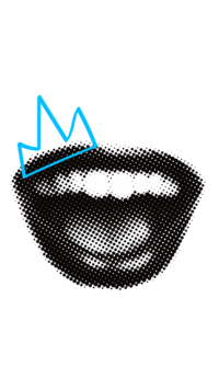 Y2K pop art smile with blue crown