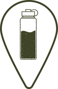 Illustrated water bottle icon, marking  a water refill location on the Love Wanaka map. 