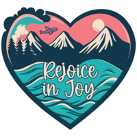 Teal and pink heart that says rejoice in joy