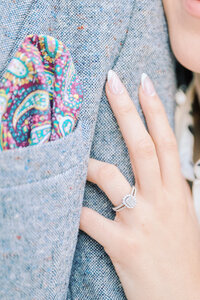 Close up photo of hand with an engagement ring after a proposal in New York City.  Taken by NYC Proposal Photographer, Corey Lamar Photography