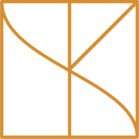 Kristin Skinner’s gold monogram logo featuring geometric grid lines.