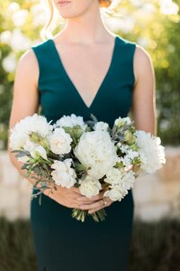 All white bridal bouquet at a wedding in Monterey, CA