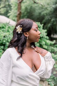 Fit and flare wedding gown with long sleeves
