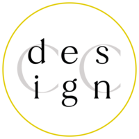 Christine Camarda Design logo with CC Design in white lettering inside a transparent circle with a white border
