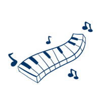 Hand drawn piano icon with music symbols floating around it