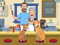 animated photo of a man, woman and two dogs