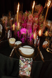 candlelit reception table at destination wedding