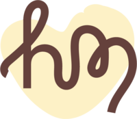 Simple heart illustration with initials "hm" in a playful script font