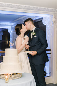 Bride and groom walk up memorial steps at their DC wedding