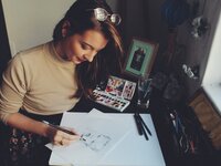 Jess Meyer painting her first watercolour portrait