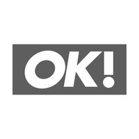 Logo of OK! with white letteringOK badge Black n White