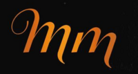 Elegant orange “mm” initials in italic script on a black background.