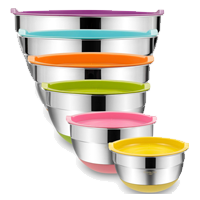 Stackable Mixing Bowls with Coloured Lids and Non-slip Bottoms