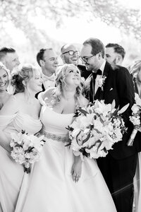 Bride and groom walk up memorial steps at their DC wedding