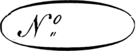 Hand-drawn oval stamp with the abbreviation “No.” in vintage script on a black background.