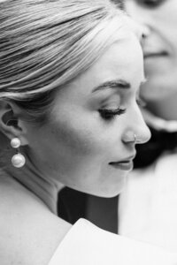 black and white closeup photo of bride