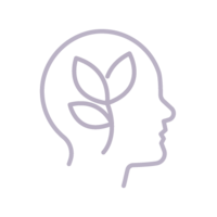 This icon shows the profile of a face, with a three-leaf branch taking up space inside, where the brain would anatomically be located.