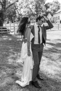 Bride in white dress and white gloves