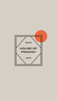 House of Prodigy submark logo with an orange red circle on a cream background