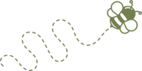 A green bee graphic with a swerve dotted path behind it.