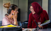 two women talking