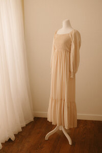 Soft beige maxi dress from Nashville photography client closet, ideal for maternity portraits