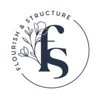 Flourish and structure logo with large F and S and floral element