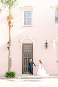 Charleston, SC wedding photographer captures Bride & Groom outside their Mill's House Wedding