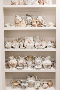 Collection of brown and white transferware