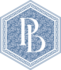 Greek K inspired logo with navy and light blue colors