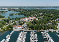 drone photo of resort on the water