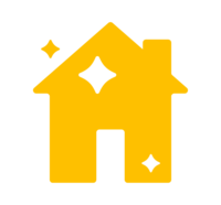 Yellow house icon with sparkles