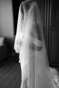Bride with veil standing taken by  Chicago wedding photographer Allison Francois Photography