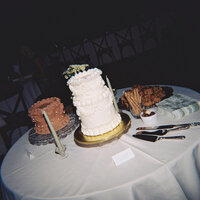 Film photo of a wedding cake display
