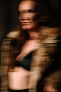 Artistic blurry photo of Juliet Trnka for the Direct Knowing brand photoshoot