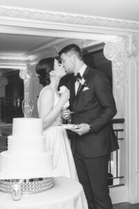 Bride and groom walk up memorial steps at their DC wedding