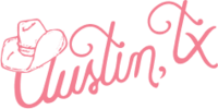 pink logo of austin wedding photographer that says "Austin, TX"