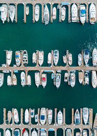 Aerial shot of boats at a marina