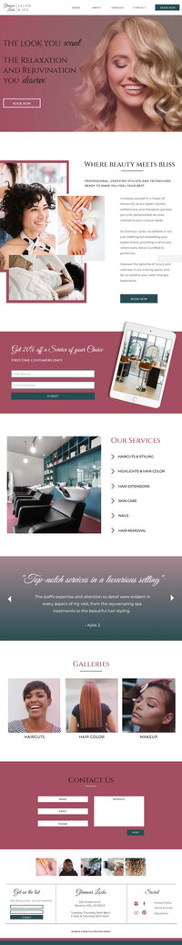 Glamour Locks services section of home page screenshot mockup on ipad