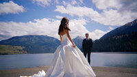 Wallowa Lake; Joseph, Oregon Wedding. Childhood Sweethearts.  First Look and Private Vows. Getaway Truck.