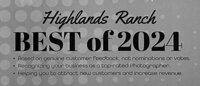 Badge for award of Best Photographer in Highlands Ranch, Colorado in 2024.