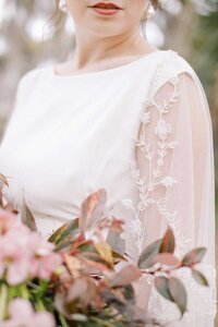 edith elan beaded detachable bridal cape with hand sewn floral vines