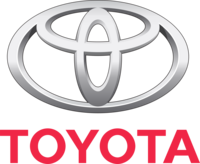 Toyota emblem and logo in silver and red