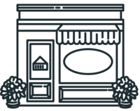 Outline icon of a storefront, symbolizing an ongoing partnership that helps businesses flourish as they evolve.