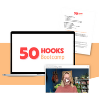 Visual for 50 Hooks Bootcamp course on creating high-converting social media captions