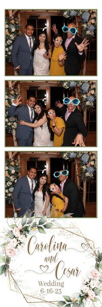 photo strip with bride, groom and videographers