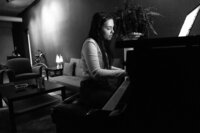 Singer Laura Gagné in recording studio