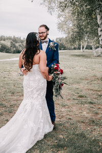 couple first look at outdoor wedding in Massachusetts