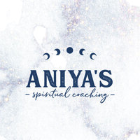 Logo with text "Aniya's Spiritual Coaching" and moon phases icons