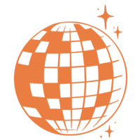 Bright orange disco ball graphic